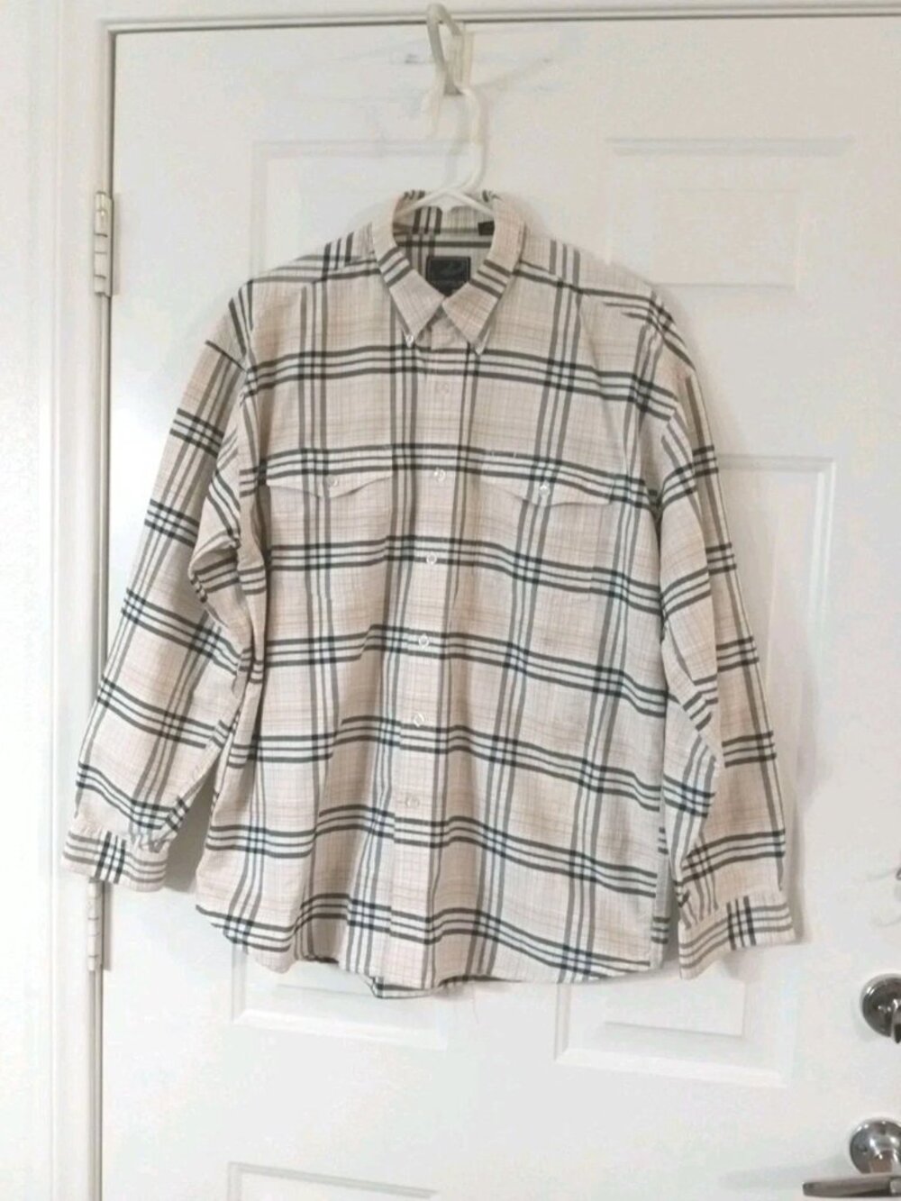 Roper Men’s Large Button Up Western Beige Plaid Long Sleeve Shirt 100% Cotton